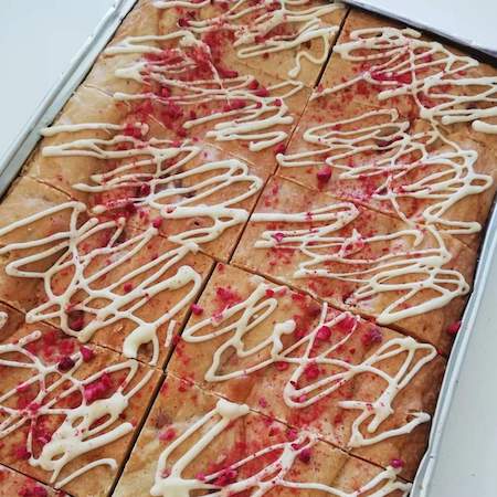 morello cherry white chocolate blondie tray bake
